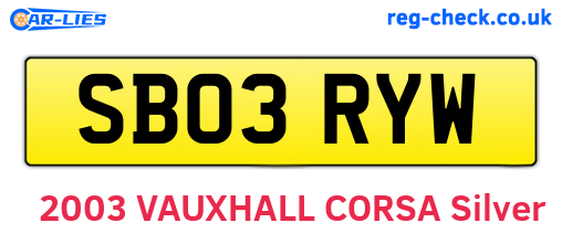 SB03RYW are the vehicle registration plates.