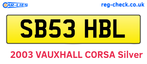SB53HBL are the vehicle registration plates.