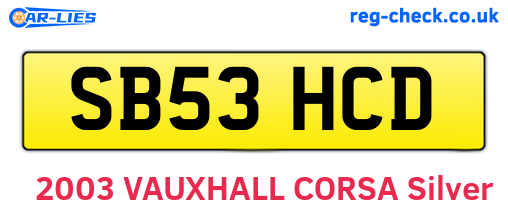 SB53HCD are the vehicle registration plates.