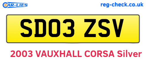 SD03ZSV are the vehicle registration plates.