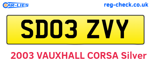 SD03ZVY are the vehicle registration plates.