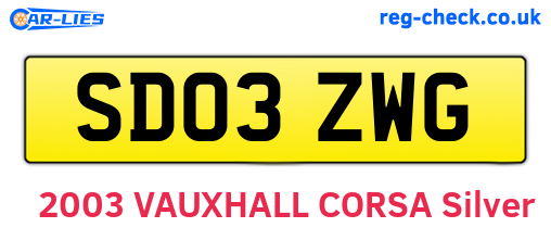 SD03ZWG are the vehicle registration plates.