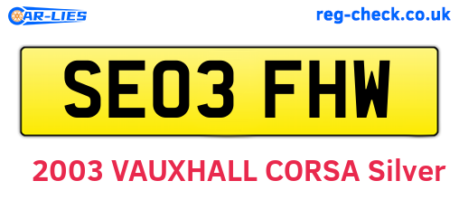 SE03FHW are the vehicle registration plates.