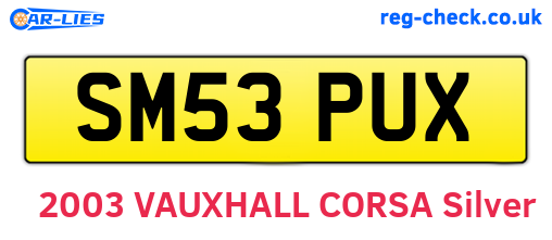 SM53PUX are the vehicle registration plates.