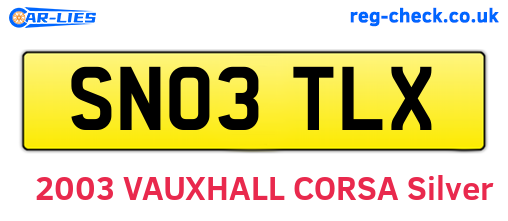 SN03TLX are the vehicle registration plates.