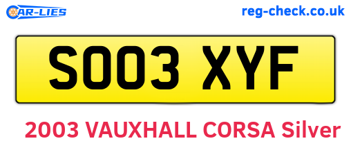 SO03XYF are the vehicle registration plates.