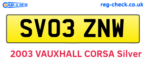 SV03ZNW are the vehicle registration plates.