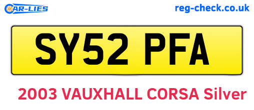 SY52PFA are the vehicle registration plates.
