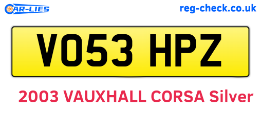 VO53HPZ are the vehicle registration plates.