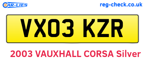 VX03KZR are the vehicle registration plates.