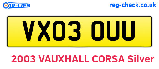 VX03OUU are the vehicle registration plates.