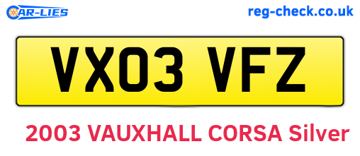 VX03VFZ are the vehicle registration plates.