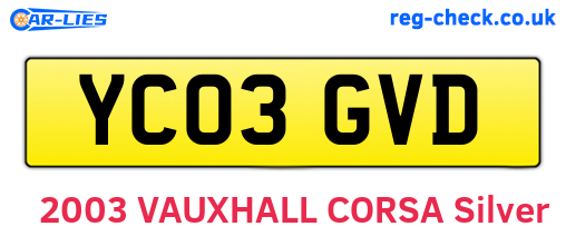 YC03GVD are the vehicle registration plates.