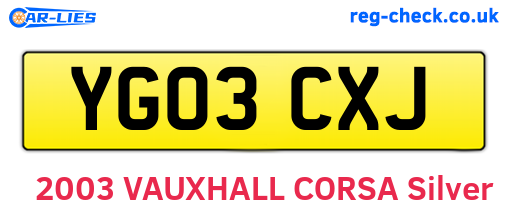 YG03CXJ are the vehicle registration plates.