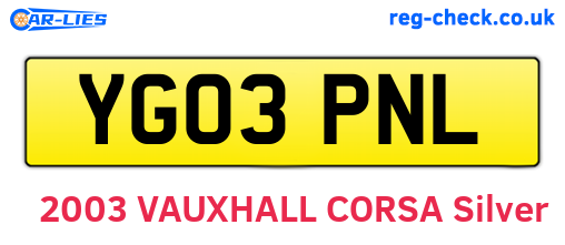 YG03PNL are the vehicle registration plates.
