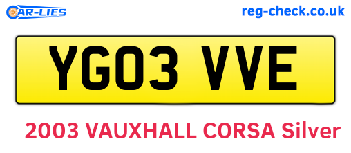 YG03VVE are the vehicle registration plates.