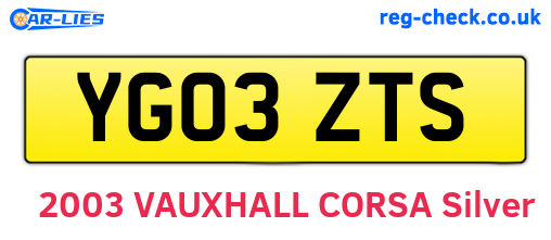 YG03ZTS are the vehicle registration plates.