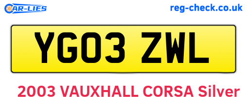 YG03ZWL are the vehicle registration plates.
