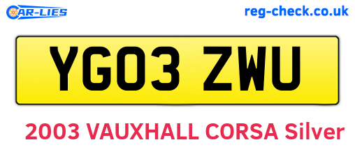 YG03ZWU are the vehicle registration plates.