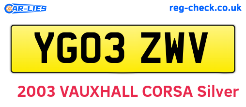 YG03ZWV are the vehicle registration plates.