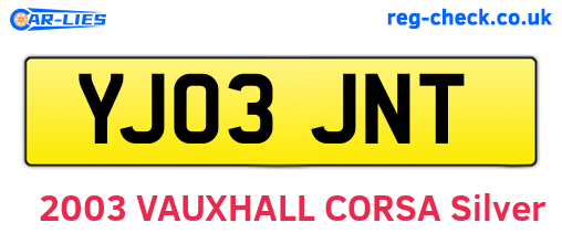 YJ03JNT are the vehicle registration plates.