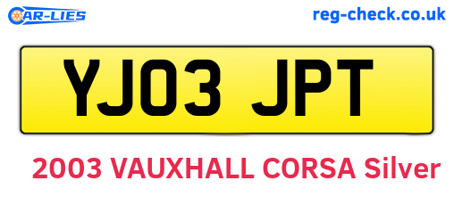 YJ03JPT are the vehicle registration plates.