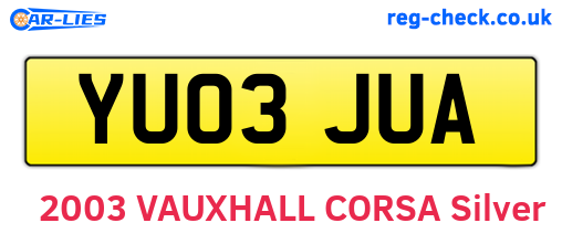 YU03JUA are the vehicle registration plates.