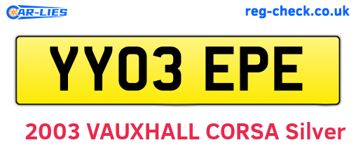 YY03EPE are the vehicle registration plates.