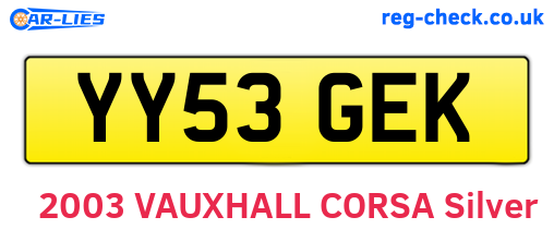 YY53GEK are the vehicle registration plates.