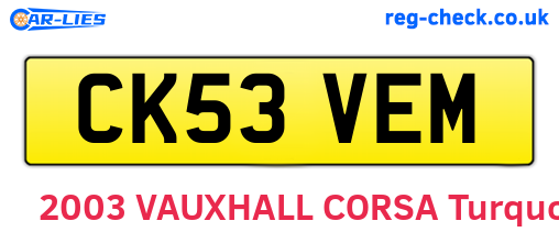 CK53VEM are the vehicle registration plates.