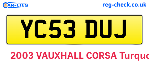 YC53DUJ are the vehicle registration plates.