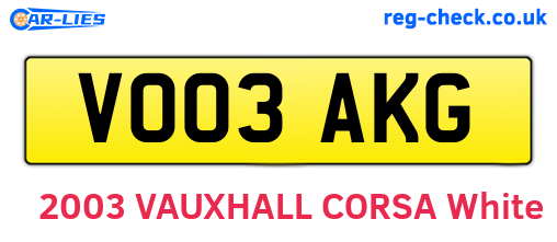 VO03AKG are the vehicle registration plates.