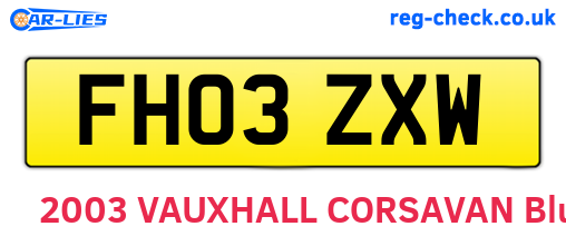 FH03ZXW are the vehicle registration plates.