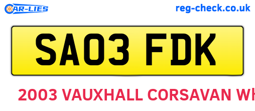 SA03FDK are the vehicle registration plates.