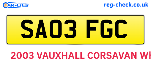 SA03FGC are the vehicle registration plates.