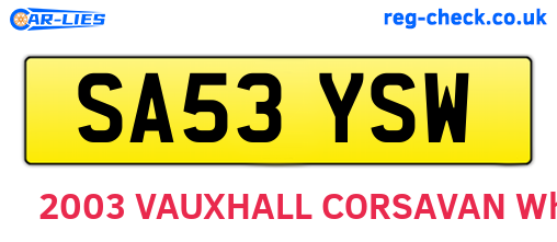 SA53YSW are the vehicle registration plates.