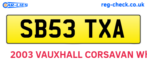 SB53TXA are the vehicle registration plates.