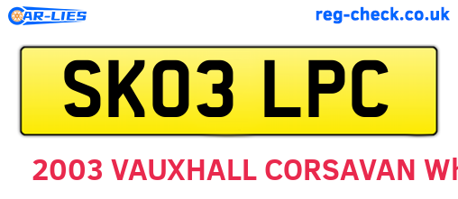 SK03LPC are the vehicle registration plates.