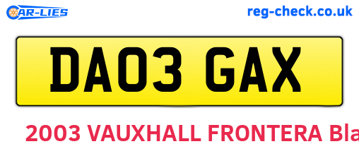 DA03GAX are the vehicle registration plates.