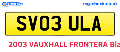 SV03ULA are the vehicle registration plates.