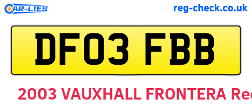 DF03FBB are the vehicle registration plates.