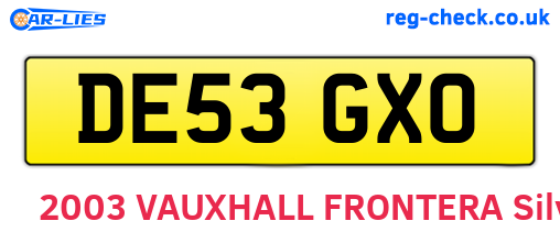 DE53GXO are the vehicle registration plates.
