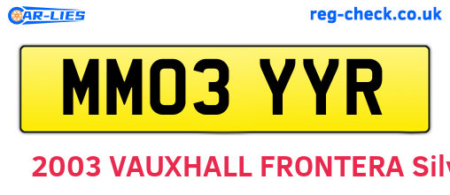 MM03YYR are the vehicle registration plates.