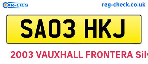 SA03HKJ are the vehicle registration plates.