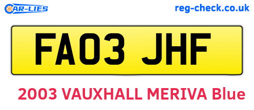 FA03JHF are the vehicle registration plates.