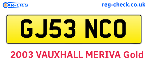 GJ53NCO are the vehicle registration plates.