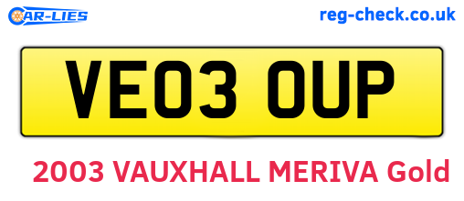 VE03OUP are the vehicle registration plates.