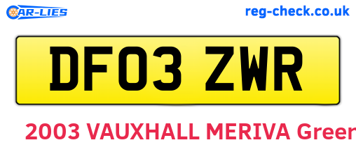 DF03ZWR are the vehicle registration plates.