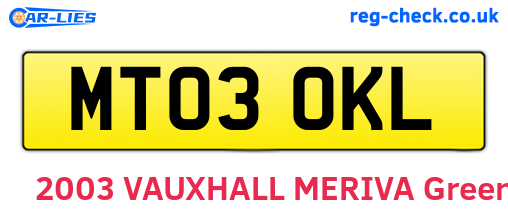 MT03OKL are the vehicle registration plates.