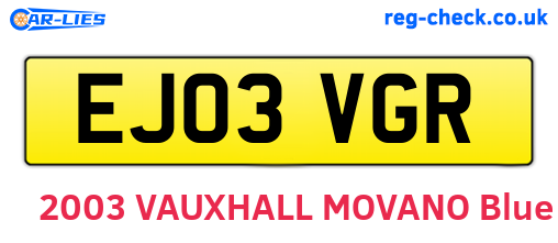 EJ03VGR are the vehicle registration plates.